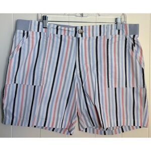 Lee Regular Fit Bermuda Mid Rise Striped Shorts Womens 16 Medium Blue Pink Multi